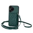 For Huawei Pura 70 Pro / 70 Pro+ Rhombic Texture Card Bag RFID Phone Case with Long Lanyard(Green) - 1