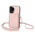 For Huawei Pura 70 Ultra Rhombic Texture Card Bag RFID Phone Case with Long Lanyard(Rose Gold) - 1