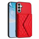 For Samsung Galaxy F15 / M15 Rhombic Texture Card Bag RFID Phone Case with Long Lanyard(Red) - 3