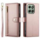 For Honor X6b Nine Card-slot Zipper Wallet Bag Leather Phone Case(Pink) - 2