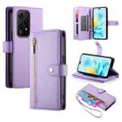 For Honor 200 Lite Global Nine Card-slot Zipper Wallet Bag Leather Phone Case(Purple) - 1