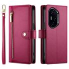 For Honor 300 Pro / 300 Ultra Nine Card-slot Zipper Wallet Bag Leather Phone Case(Red) - 2