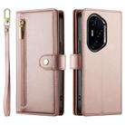 For Honor 300 Pro / 300 Ultra Nine Card-slot Zipper Wallet Bag Leather Phone Case(Pink) - 2