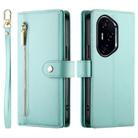 For Honor 300 Pro / 300 Ultra Nine Card-slot Zipper Wallet Bag Leather Phone Case(Mint Green) - 2
