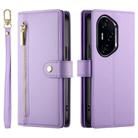 For Honor 300 Pro / 300 Ultra Nine Card-slot Zipper Wallet Bag Leather Phone Case(Purple) - 2