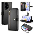 For Honor 300 Pro / 300 Ultra Nine Card-slot Zipper Wallet Bag Leather Phone Case(Black) - 1