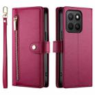 For Honor X8c 4G Nine Card-slot Zipper Wallet Bag Leather Phone Case(Red) - 2