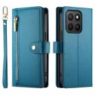 For Honor X8c 4G Nine Card-slot Zipper Wallet Bag Leather Phone Case(Blue) - 2