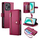 For Honor 400 Lite Nine Card-slot Zipper Wallet Bag Leather Phone Case(Red) - 1