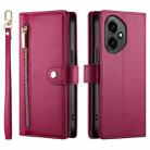 For Honor 400 Global 156.5mm Nine Card-slot Zipper Wallet Bag Leather Phone Case(Red) - 2