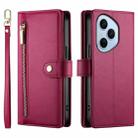 For Honor 400 Pro Global 160.8mm Nine Card-slot Zipper Wallet Bag Leather Phone Case(Red) - 2