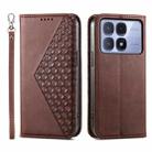 For Redmi K70 Ultra Cubic Grid Calf Texture Magnetic Leather Phone Case(Brown) - 1