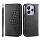 For Redmi Note 14 4G 163.25mm Global Cubic Grid Calf Texture Magnetic Leather Phone Case(Black) - 1