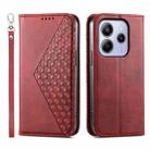 For Redmi Note 14 4G 163.25mm Global Cubic Grid Calf Texture Magnetic Leather Phone Case(Red) - 1