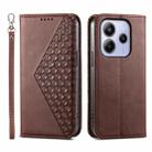 For Redmi Note 14 4G 163.25mm Global Cubic Grid Calf Texture Magnetic Leather Phone Case(Brown) - 1