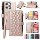 For iPhone 15 Pro Max Rhombic Zipper Wallet Leather Phone Case(Rose Gold) - 1