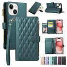 For iPhone 15 Plus Rhombic Zipper Wallet Leather Phone Case(Green) - 1