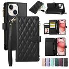 For iPhone 15 Plus Rhombic Zipper Wallet Leather Phone Case(Black) - 1