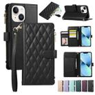 For iPhone 14 Rhombic Zipper Wallet Leather Phone Case(Black) - 1