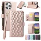 For iPhone 14 Pro Rhombic Zipper Wallet Leather Phone Case(Rose Gold) - 1