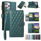 For iPhone 14 Pro Rhombic Zipper Wallet Leather Phone Case(Green) - 1