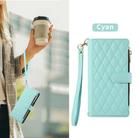 For iPhone 14 Pro Max Rhombic Zipper Wallet Leather Phone Case(Cyan) - 2