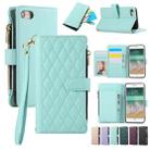 For iPhone 7 / 8 / SE 2022 Rhombic Zipper Wallet Leather Phone Case(Cyan) - 1