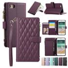 For iPhone 7 / 8 / SE 2022 Rhombic Zipper Wallet Leather Phone Case(Deep Purple) - 1