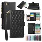 For iPhone 7 / 8 / SE 2022 Rhombic Zipper Wallet Leather Phone Case(Black) - 1