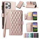 For iPhone 13 Pro Max Rhombic Zipper Wallet Leather Phone Case(Rose Gold) - 1