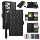 For iPhone 13 Pro Max Rhombic Zipper Wallet Leather Phone Case(Black) - 1