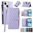 For iPhone 13 mini Rhombic Zipper Wallet Leather Phone Case(Purple) - 1