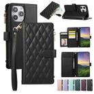 For iPhone 12 / 12 Pro Rhombic Zipper Wallet Leather Phone Case(Black) - 1