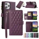 For iPhone 12 Pro Max Rhombic Zipper Wallet Leather Phone Case(Deep Purple) - 1