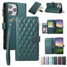 For iPhone 12 Pro Max Rhombic Zipper Wallet Leather Phone Case(Green) - 1