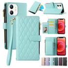 For iPhone 12 mini Rhombic Zipper Wallet Leather Phone Case(Cyan) - 1