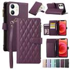 For iPhone 12 mini Rhombic Zipper Wallet Leather Phone Case(Deep Purple) - 1