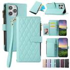 For iPhone 11 Pro Max Rhombic Zipper Wallet Leather Phone Case(Cyan) - 1
