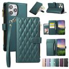 For iPhone 11 Pro Max Rhombic Zipper Wallet Leather Phone Case(Green) - 1