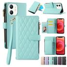 For iPhone 11 Rhombic Zipper Wallet Leather Phone Case(Cyan) - 1