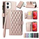 For iPhone 11 Rhombic Zipper Wallet Leather Phone Case(Rose Gold) - 1