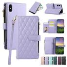 For iPhone X / XS Rhombic Zipper Wallet Leather Phone Case(Purple) - 1