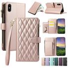 For iPhone X / XS Rhombic Zipper Wallet Leather Phone Case(Rose Gold) - 1