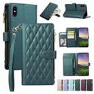 For iPhone X / XS Rhombic Zipper Wallet Leather Phone Case(Green) - 1