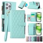 For iPhone 16 Pro Max Rhombic Zipper Wallet Leather Phone Case(Cyan) - 1