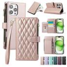 For iPhone 16 Pro Max Rhombic Zipper Wallet Leather Phone Case(Rose Gold) - 1