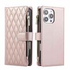 For iPhone 16 Pro Max Rhombic Zipper Wallet Leather Phone Case(Rose Gold) - 2