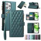 For iPhone 16 Pro Max Rhombic Zipper Wallet Leather Phone Case(Green) - 1