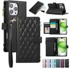 For iPhone 16 Pro Rhombic Zipper Wallet Leather Phone Case(Black) - 1