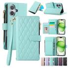 For iPhone 16 Plus Rhombic Zipper Wallet Leather Phone Case(Cyan) - 1